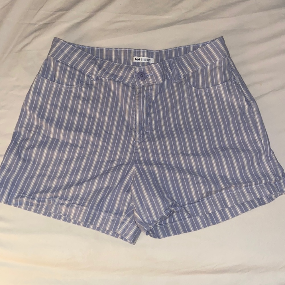 WOMENS BLUE & WHITE STRIPED LEE SHORTS